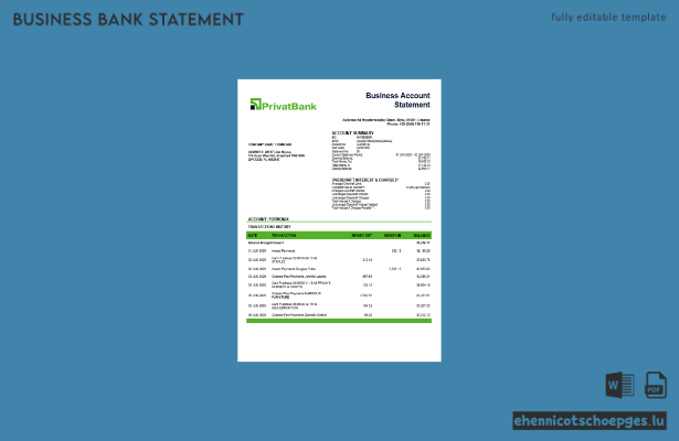 Beispiel eines Kontoauszugs der Ukraine Privatbank (Word- und PDF-Datei)